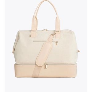 BEIS The Weekender and Dopp Kit in beige with luggage tag and passport holder